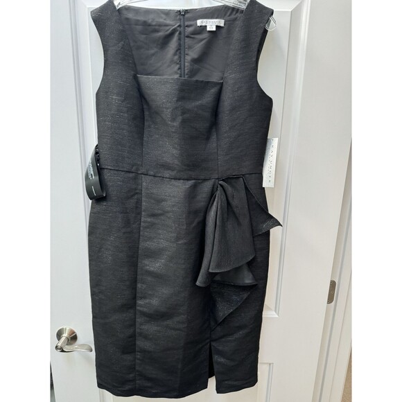 NWT Kay Unger Lola Metallic Twill Midi Dress Women’s Size 14 Sleeveless Black